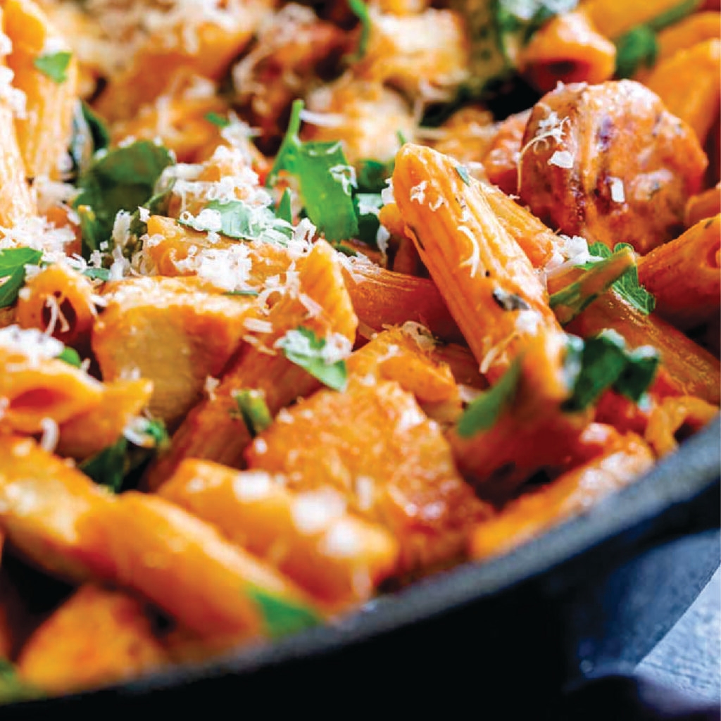 prepared frozen creamy chicken macaroni, heat-n-eat ready meal that can be prepared in the microwave, airfryer or oven. Each serving features perfectly cooked macaroni and premium chicken breast, enveloped in a smooth, creamy sauce that strikes an ideal balance between richness and subtlety. The crowning glory is a blanket of melted cheese that adds a delightful gooey texture and an extra depth of flavor to every forkful.