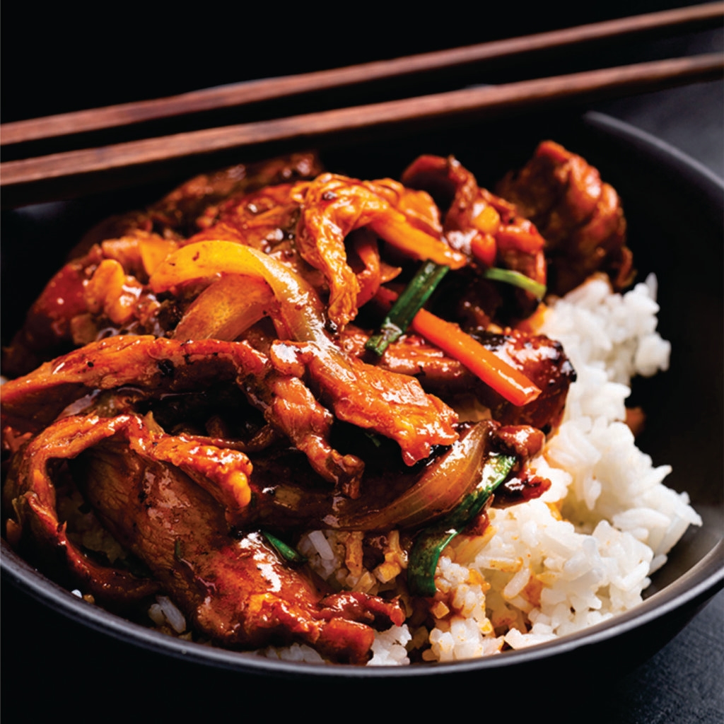 Gluten-free, dairy-free, prepared, frozen Beef Stir Fry and Rice, heat-n-eat ready meal that can be prepared in the microwave, airfryer or oven. A perfect balance of tender beef strips, crisp vegetables, and fluffy rice, all brought together by a savory sauce that's bursting with authentic Asian-inspired flavors.